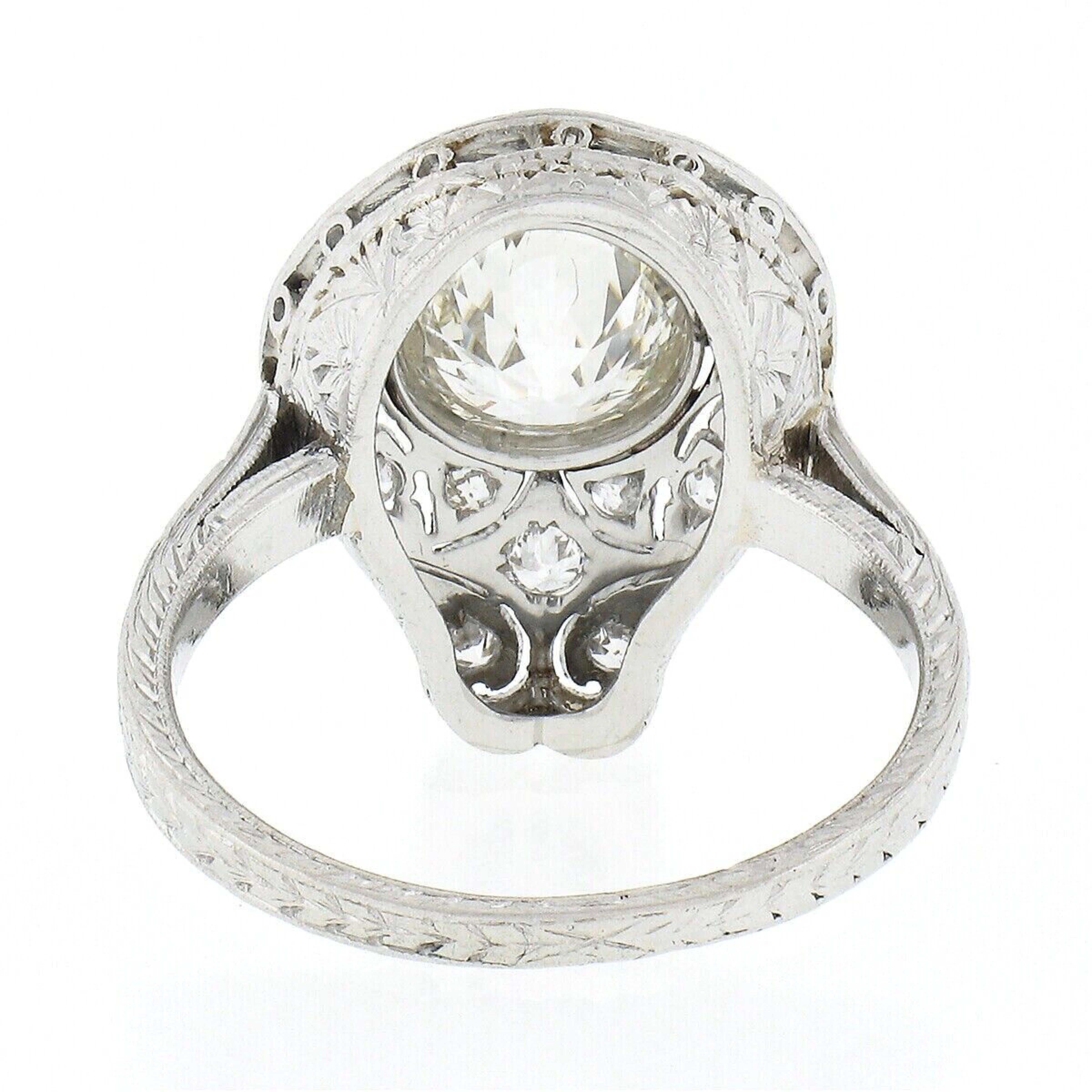 Women's Antique Edwardian Platinum Old Cut Bezel Diamond Mosaic Milgrain Engagement Ring For Sale