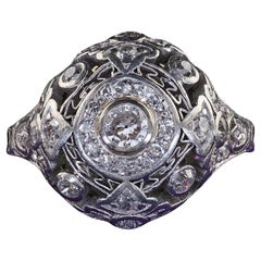 Antiker Edwardianischer Platin Old Cut Diamant Filigran Dome Cocktail Ring