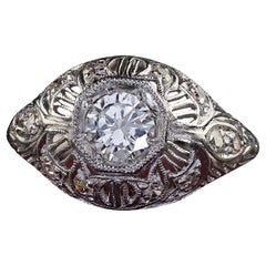 Antique Edwardian Platinum Old Cut Diamond Filigree Engagement Ring