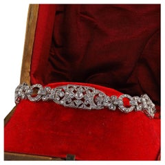 Antique Edwardian Platinum Old Cut Diamond Filigree Link Bracelet