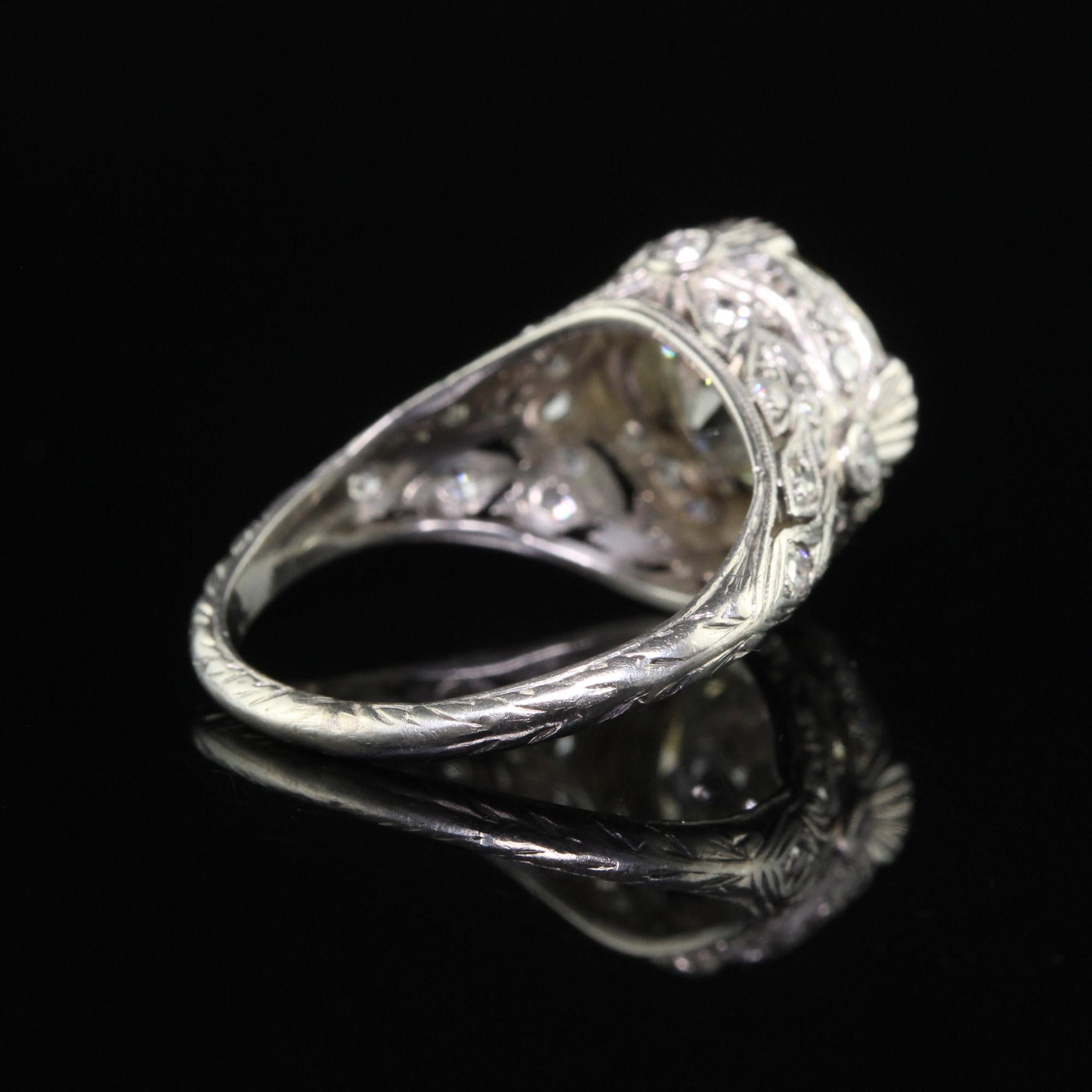Antique Edwardian Platinum Old Cut Diamond Floral Engagement Ring - GIA For Sale 2