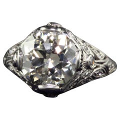 Bague de fiançailles édouardienne ancienne en platine avec diamant taille ancienne - GIA