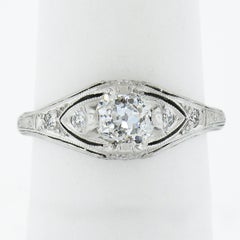 Antique Edwardian Platinum Old Cut Diamond Milgrain Engraved Engagement Ring