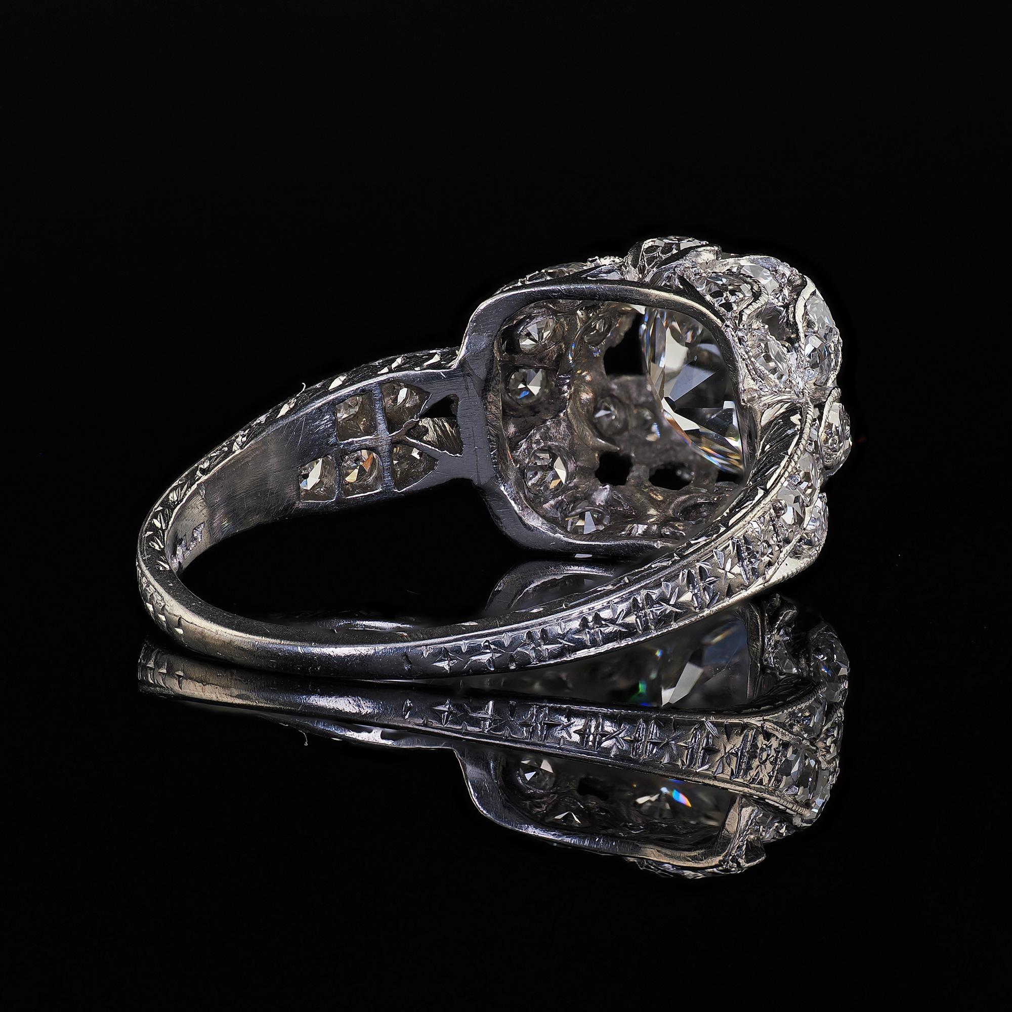 Antique Edwardian Platinum Old Euro Cut Butterfly Motif Engagement Ring - GIA For Sale 4