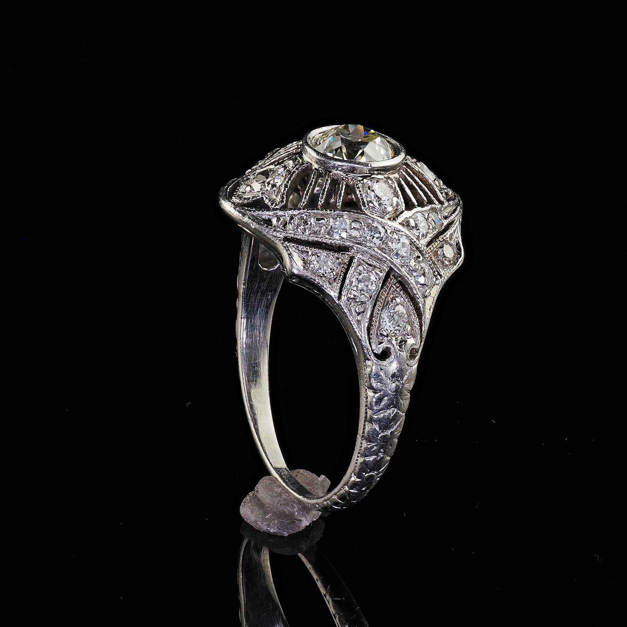 Antique Edwardian Platinum Old Euro Diamond Filigree Engagement Ring For Sale 4