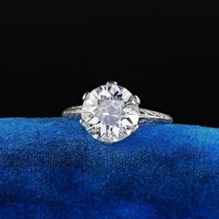 Antique Edwardian Platinum Old Euro Diamond Filigree Engagement Ring - GIA