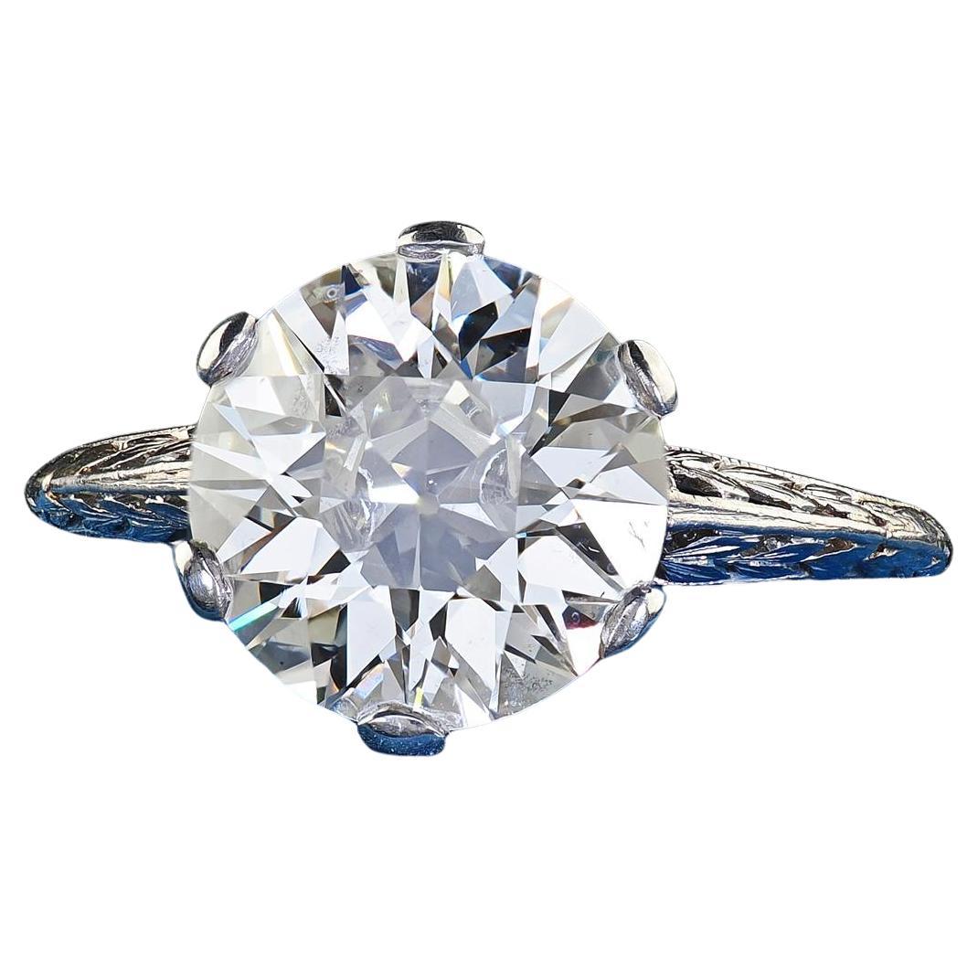 Antique Edwardian Platinum Old Euro Diamond Filigree Engagement Ring - GIA For Sale