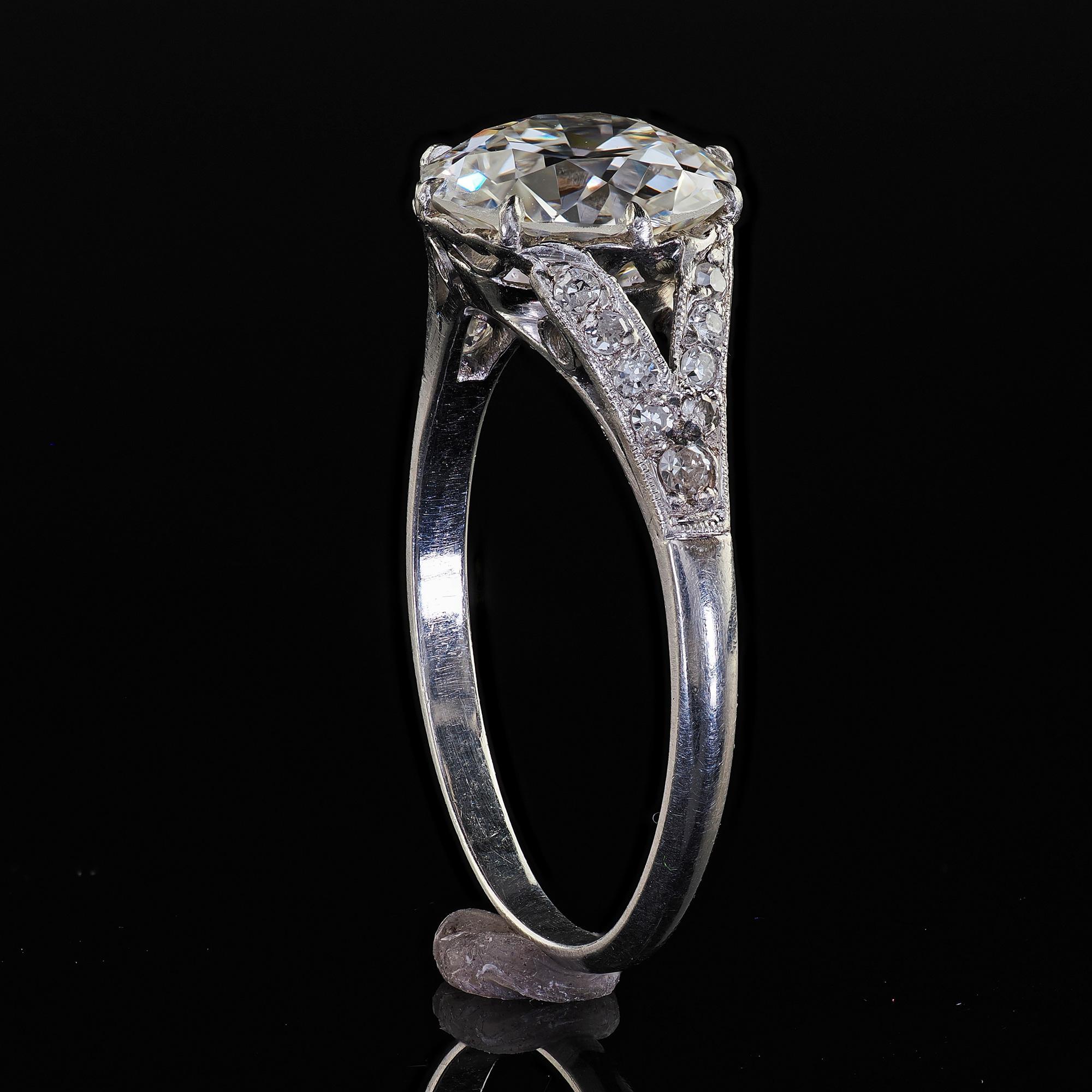 Antique Edwardian Platinum Old Euro Diamond Low Profile Engagement Ring - GIA For Sale 7