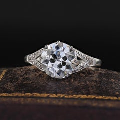 Antique Edwardian Platinum Old Euro Diamond Low Profile Engagement Ring - GIA
