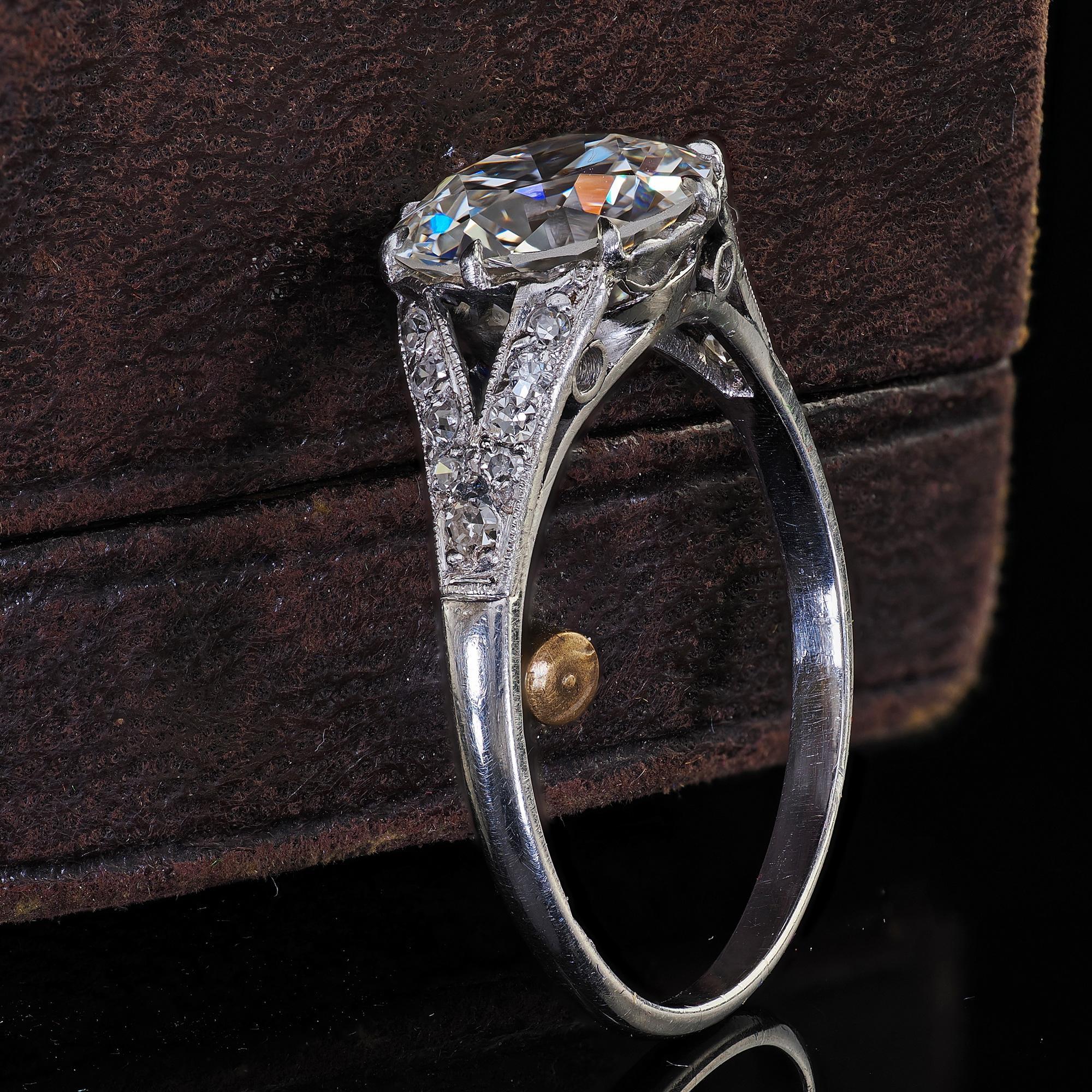 Old European Cut Antique Edwardian Platinum Old Euro Diamond Low Profile Engagement Ring - GIA For Sale