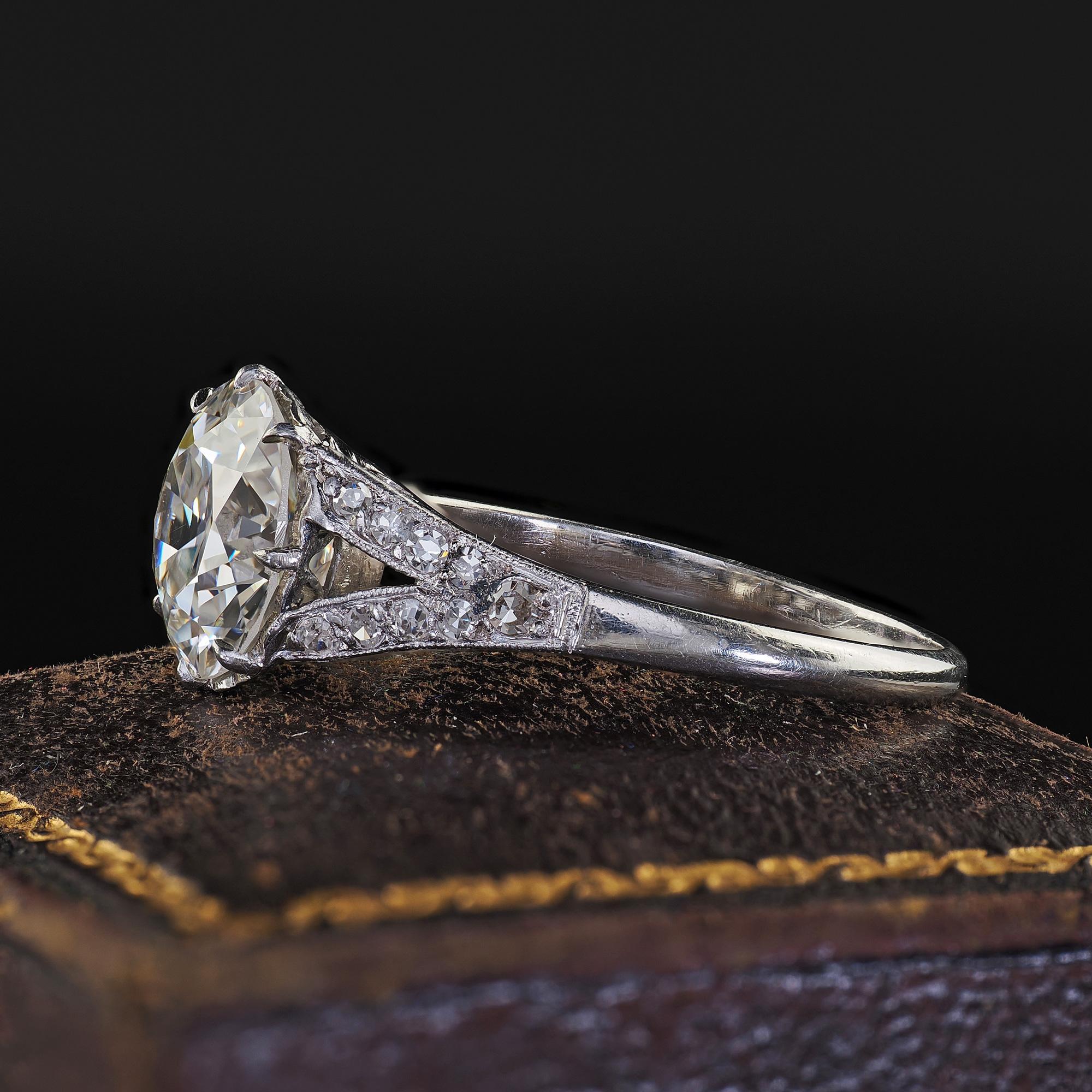 Women's Antique Edwardian Platinum Old Euro Diamond Low Profile Engagement Ring - GIA For Sale