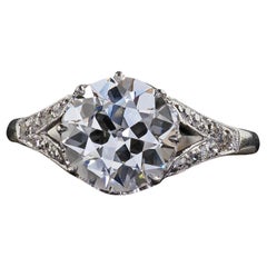 Antique Edwardian Platinum Old Euro Diamond Low Profile Engagement Ring - GIA