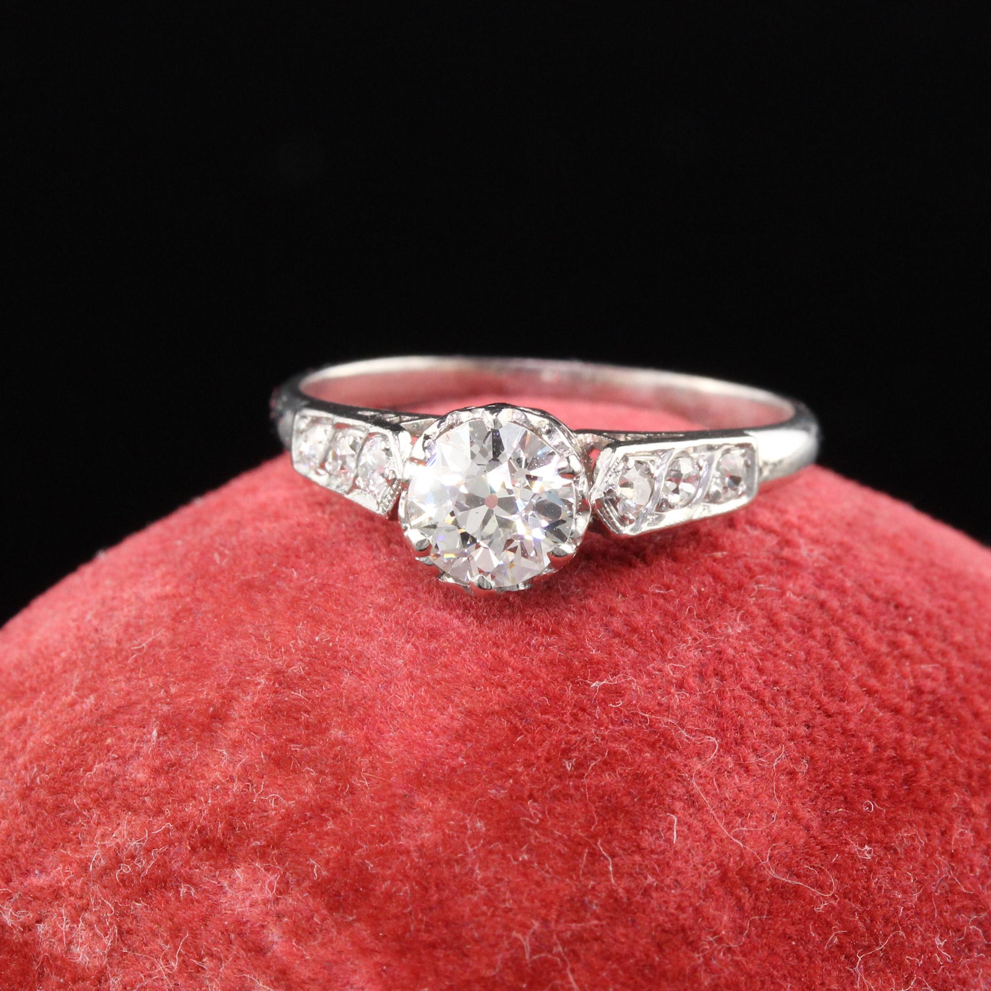 Classic Edwardian Engagement Ring with and Old european cut diamond in the center set with 6 prongs. Three old cut diamonds are set on either side of the shank.

#R0154

Metal: Platinum

Weight: 3.4 Grams

Center Diamond Weight: 0.66 cts

Center
