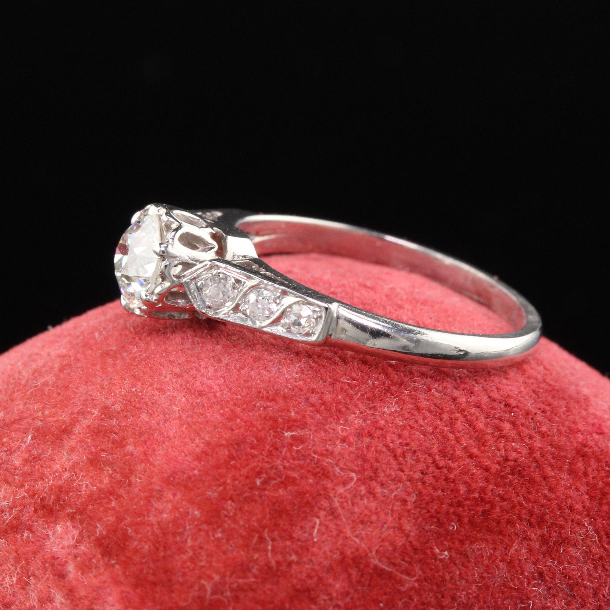 Antique Edwardian Platinum Old European Cut Diamond Engagement Ring In Good Condition In Great Neck, NY