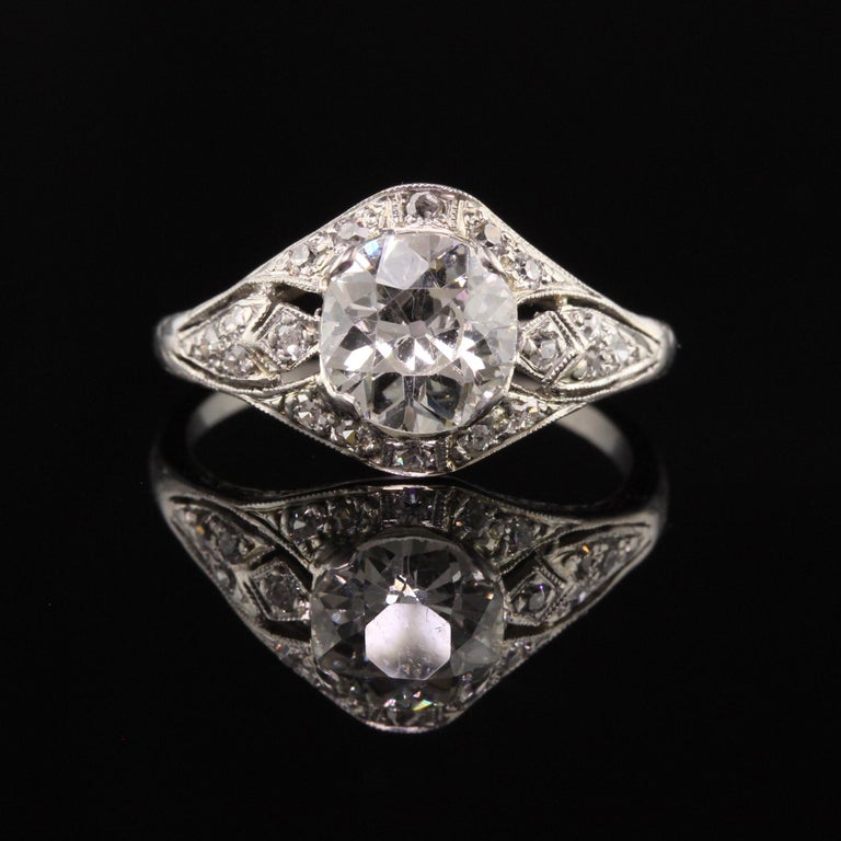 Women's Antique Edwardian Platinum Old European Cut Diamond Engagement Ring For Sale
