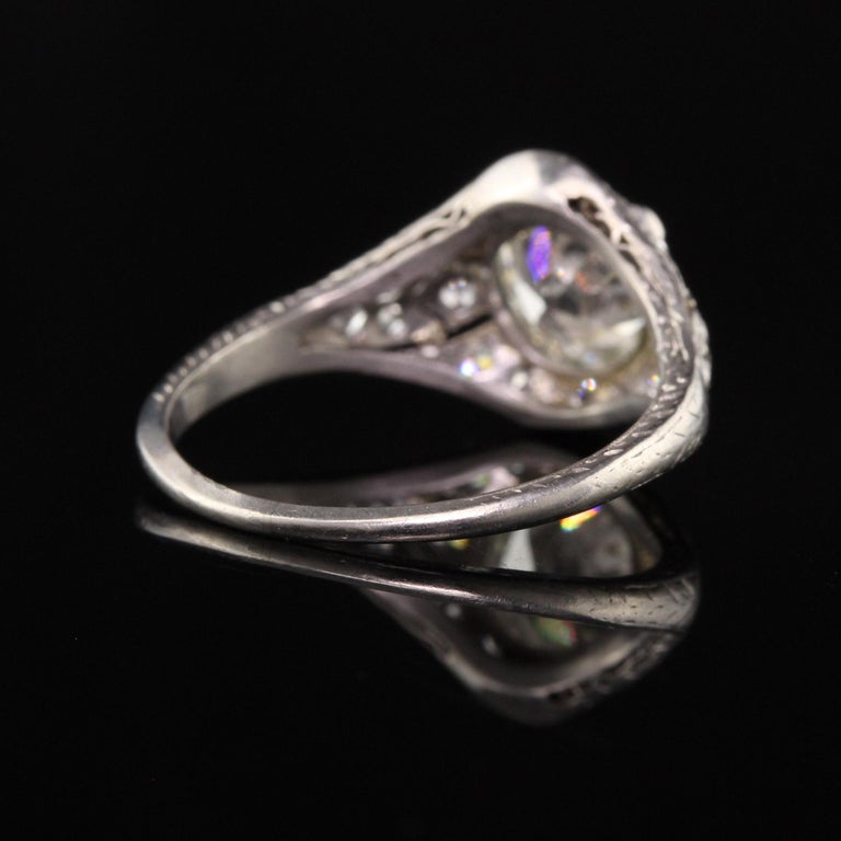 Antique Edwardian Platinum Old European Cut Diamond Engagement Ring For Sale 1
