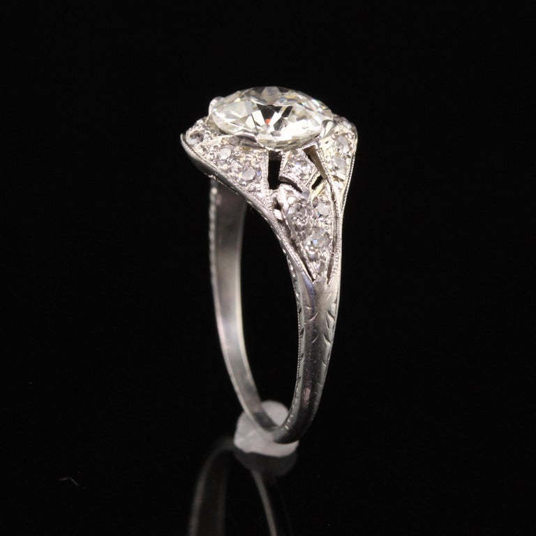 Antique Edwardian Platinum Old European Cut Diamond Engagement Ring For Sale 2