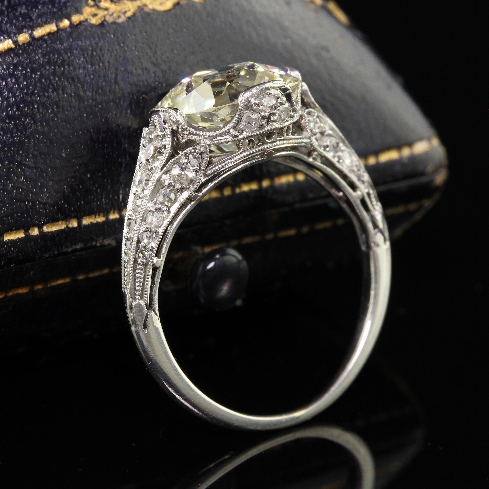 Édouardien Bague de fiançailles édouardienne ancienne en platine avec diamant taille européenne ancienne - GIA en vente