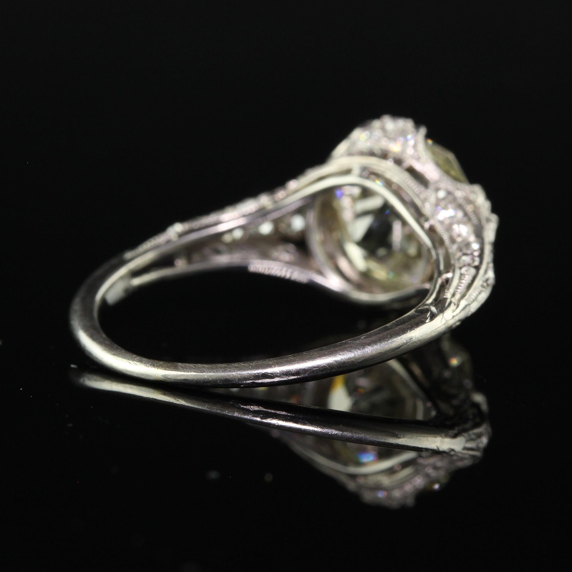 Bague de fiançailles édouardienne ancienne en platine avec diamant taille européenne ancienne - GIA en vente 1