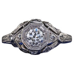 Antique Edwardian Platinum Old European Cut Diamond Filigree Engagement Ring