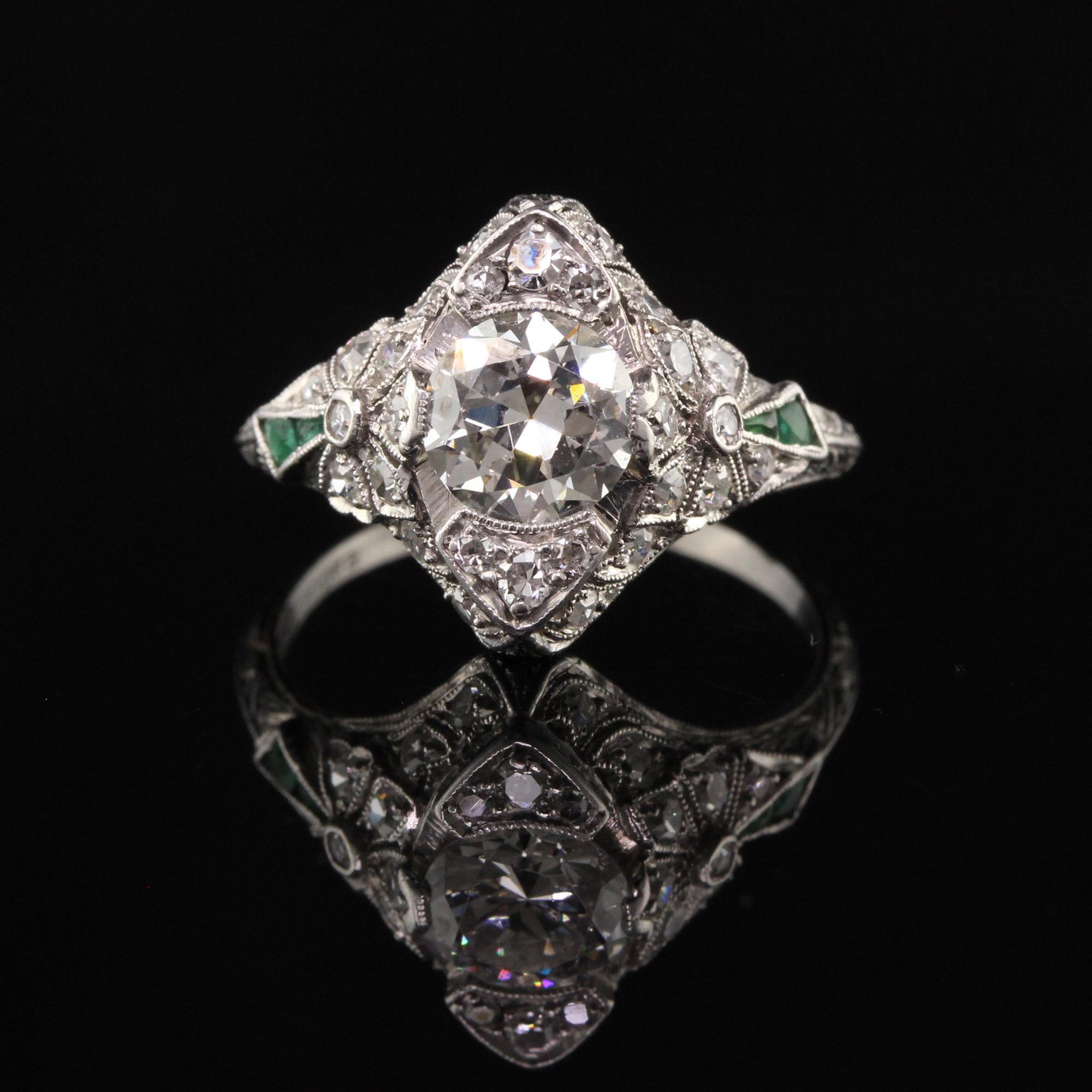 Art Deco Antique Edwardian Platinum Old European Cut Diamond Flower Motif Engagement Ring For Sale