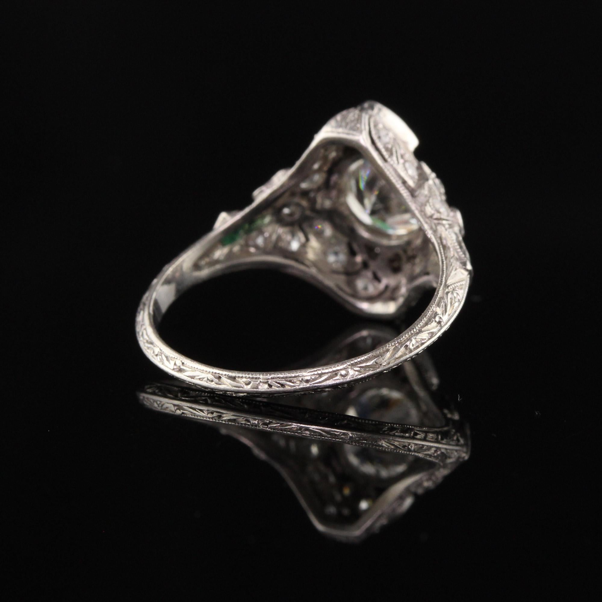 Antique Edwardian Platinum Old European Cut Diamond Flower Motif Engagement Ring In Good Condition For Sale In Great Neck, NY