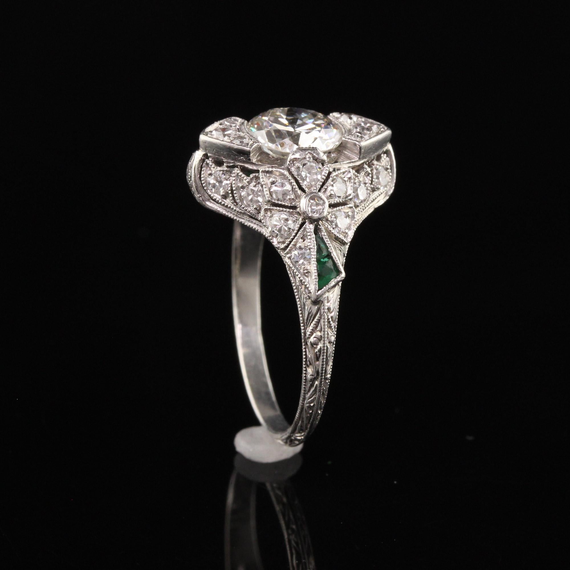 Women's Antique Edwardian Platinum Old European Cut Diamond Flower Motif Engagement Ring For Sale