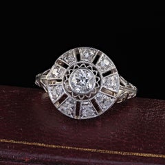 Antique Edwardian Platinum Old European Diamond Filigree Engagement Ring