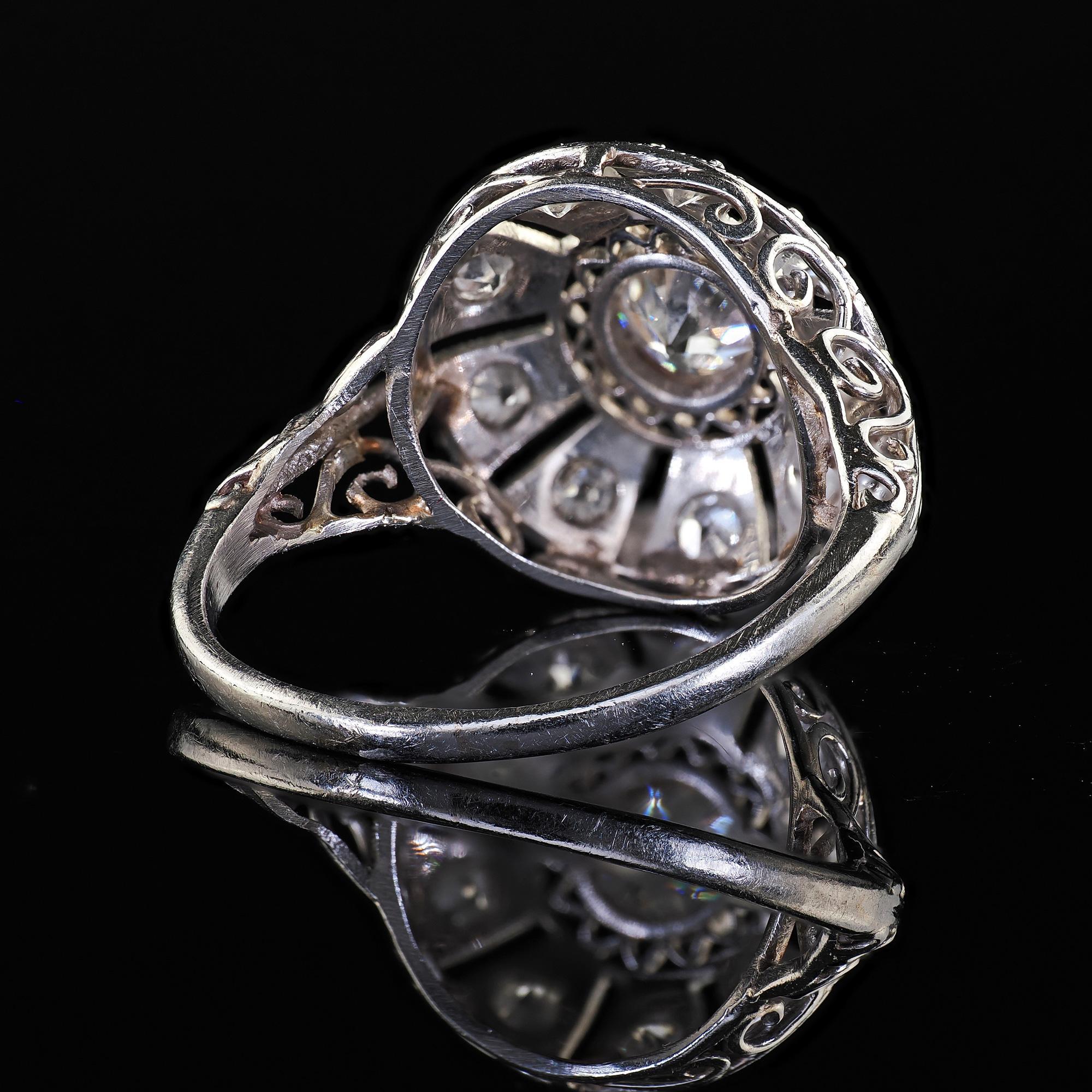 Antique Edwardian Platinum Old European Diamond Filigree Engagement Ring For Sale 3