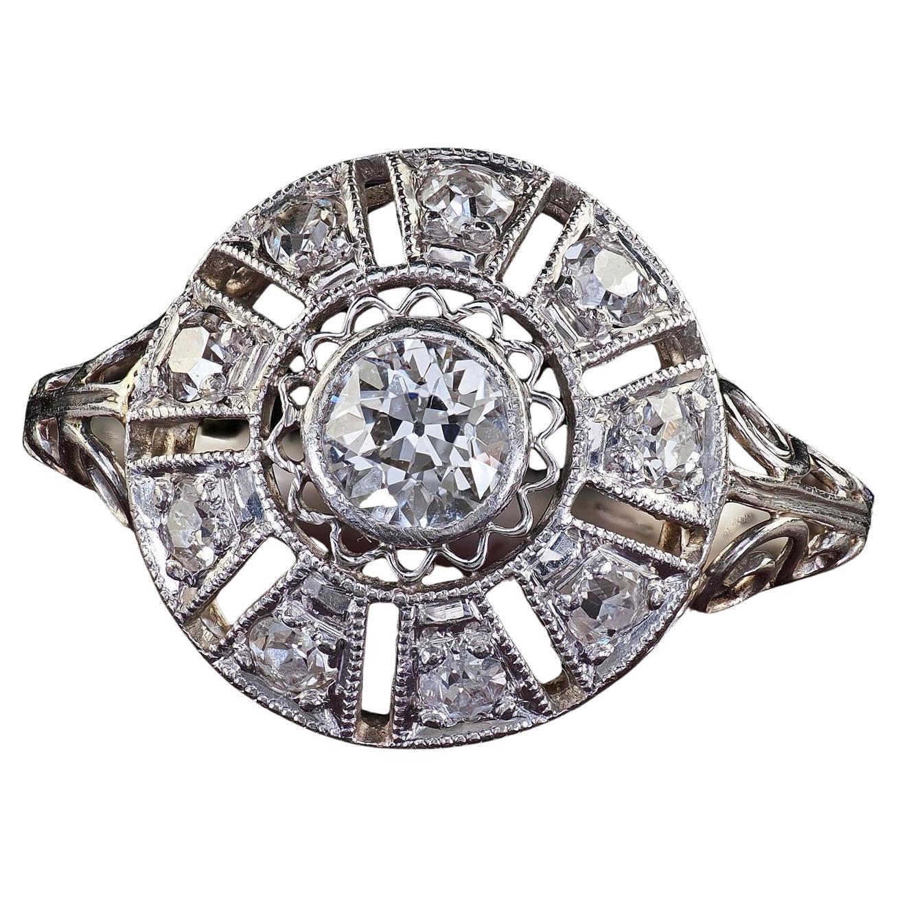 Antique Edwardian Platinum Old European Diamond Filigree Engagement Ring