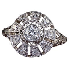 Antique Edwardian Platinum Old European Diamond Filigree Engagement Ring
