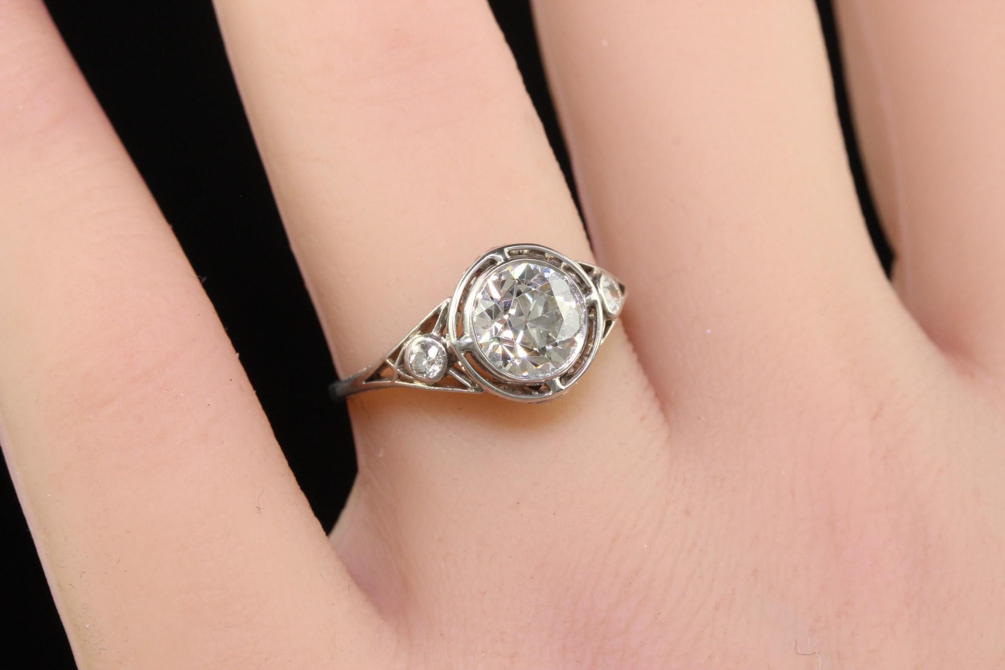 Antique Edwardian Platinum Old European Diamond Filigree Engagement Ring - GIA For Sale 5