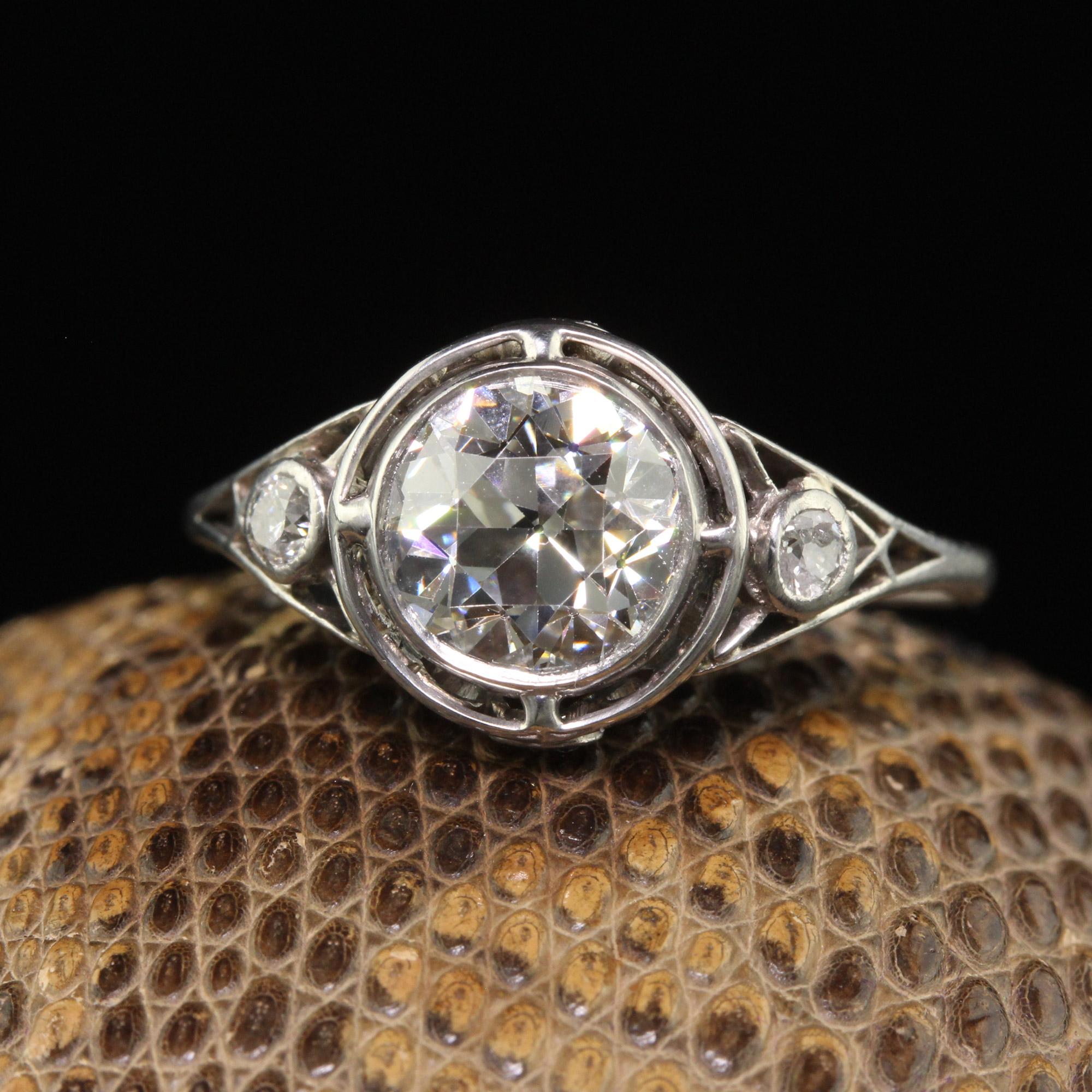 Beautiful Antique Edwardian Platinum Old European Diamond Filigree Engagement Ring - GIA. This incredible Edwardian diamond engagement ring is crafted in platinum. This ring features a gorgeous old European cut diamond set in an incredible Edwardian