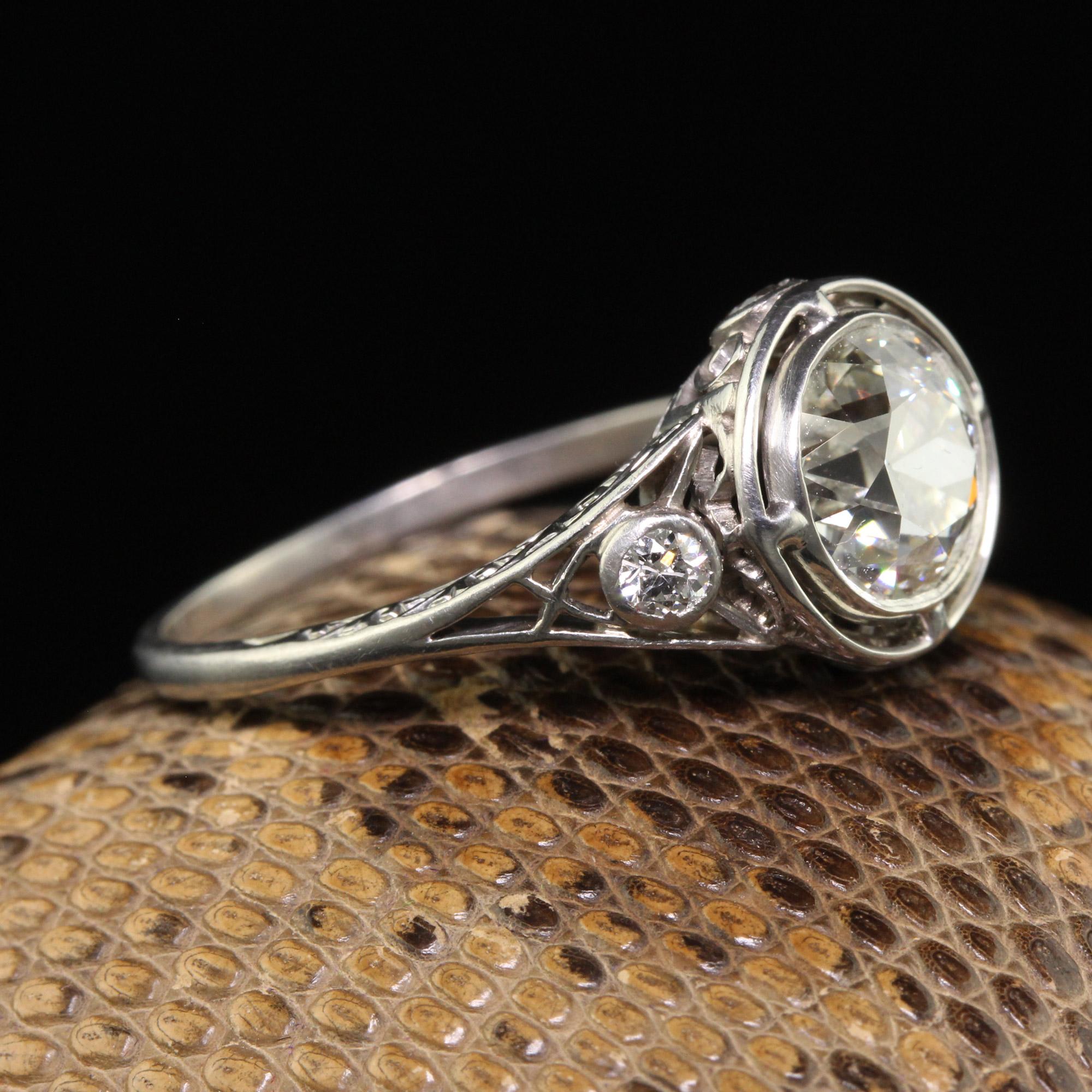 Women's Antique Edwardian Platinum Old European Diamond Filigree Engagement Ring - GIA For Sale