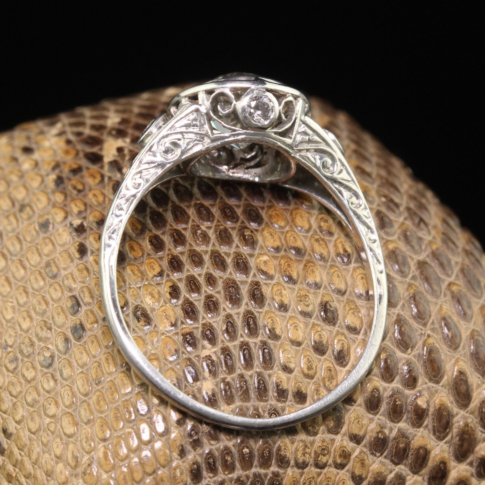 Antique Edwardian Platinum Old European Diamond Filigree Engagement Ring - GIA For Sale 1