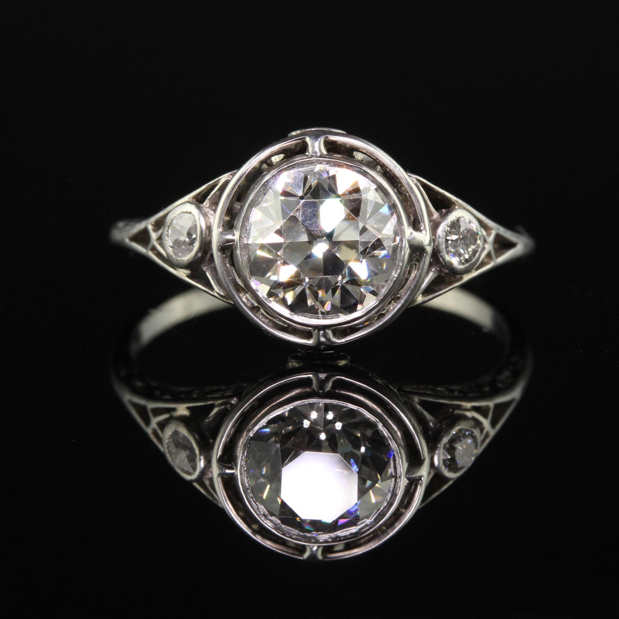 Antique Edwardian Platinum Old European Diamond Filigree Engagement Ring - GIA For Sale 2