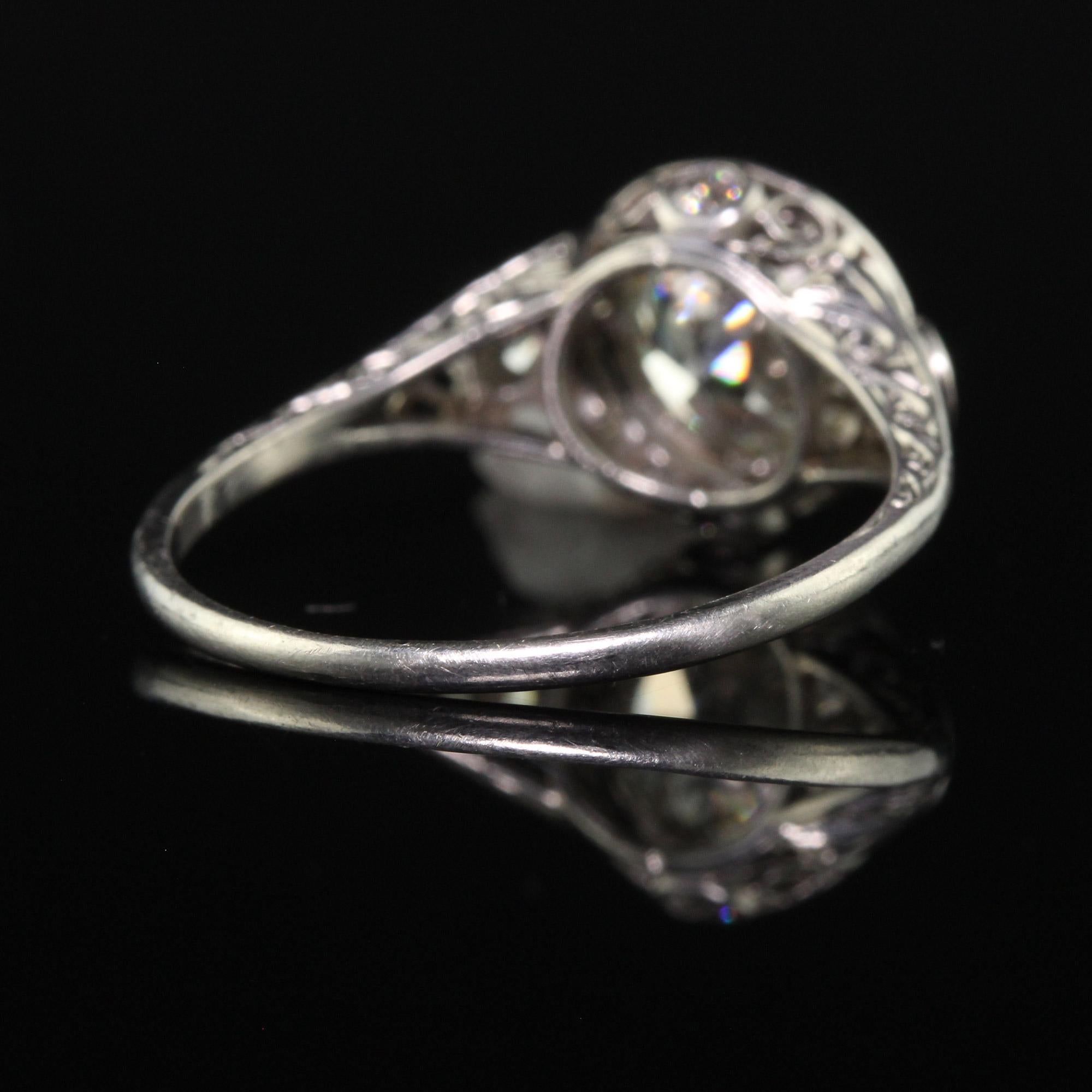 Antique Edwardian Platinum Old European Diamond Filigree Engagement Ring - GIA For Sale 3
