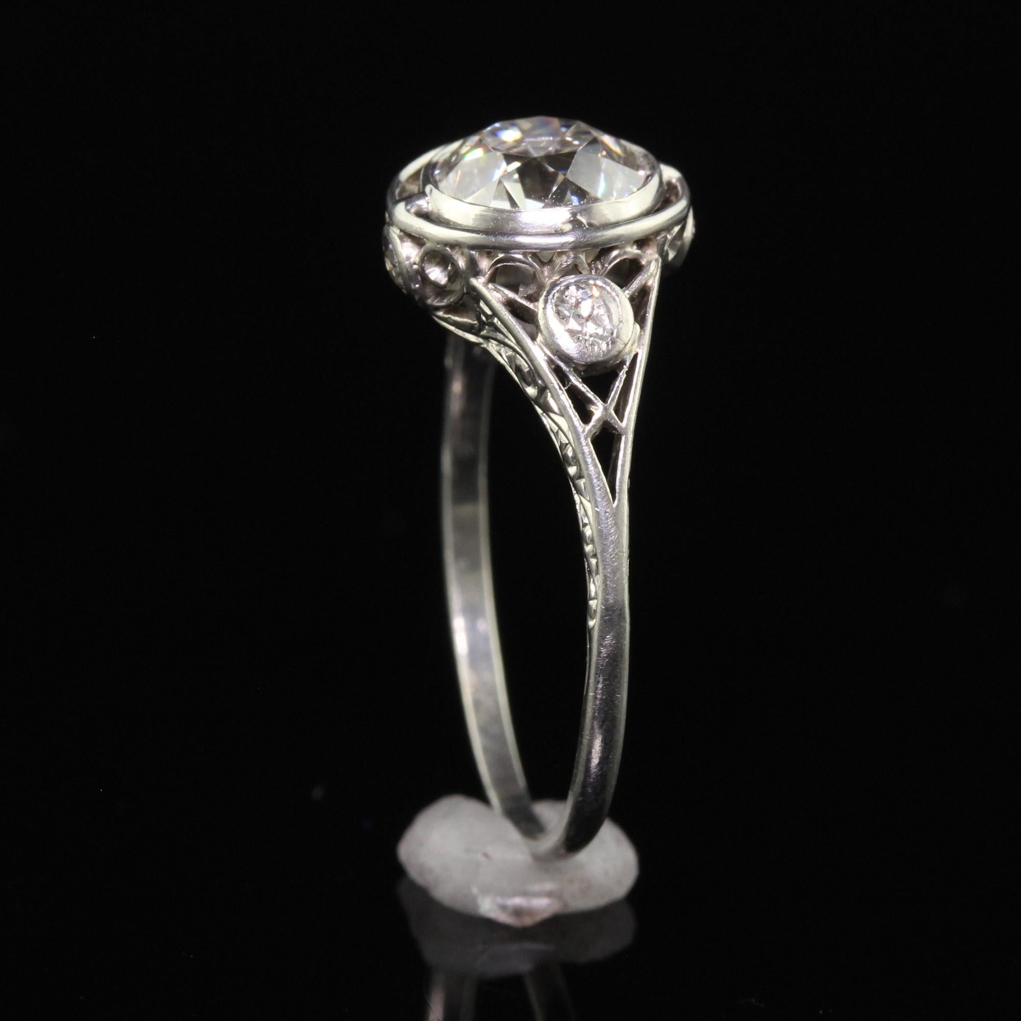 Antique Edwardian Platinum Old European Diamond Filigree Engagement Ring - GIA For Sale 4