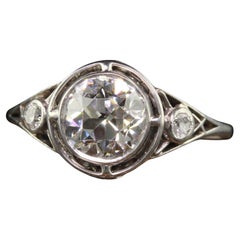 Antique Edwardian Platinum Old European Diamond Filigree Engagement Ring - GIA