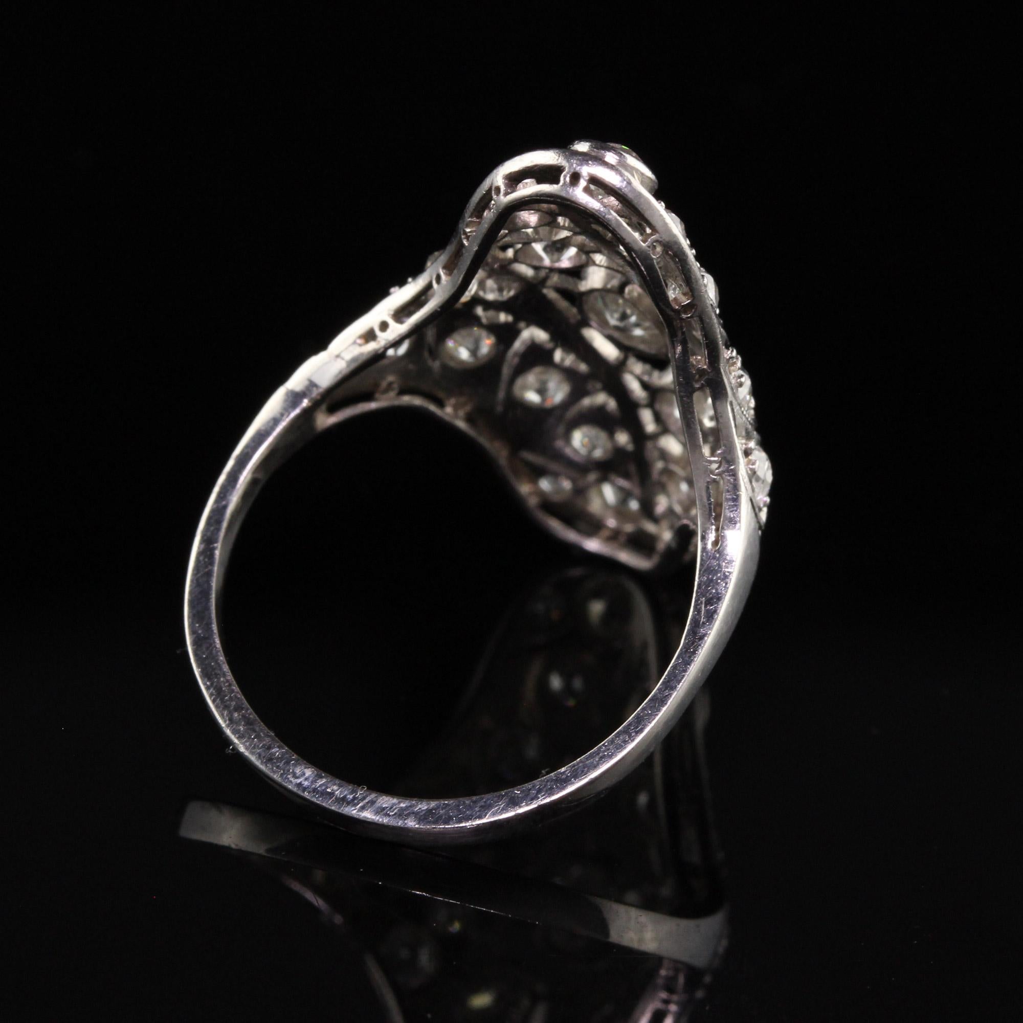 Old European Cut Antique Edwardian Platinum Old European Diamond Filigree Shield Ring