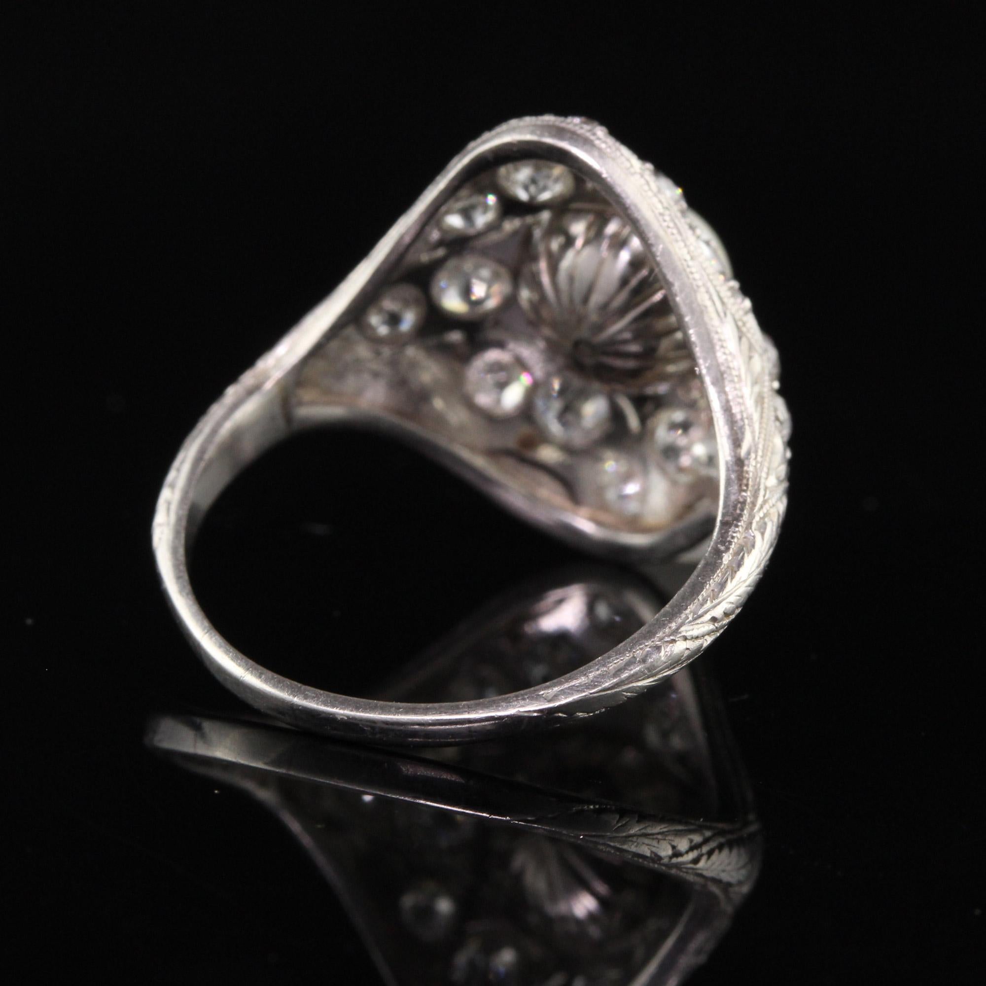 Women's Antique Edwardian Platinum Old European Diamond Pearl Engagement Ring