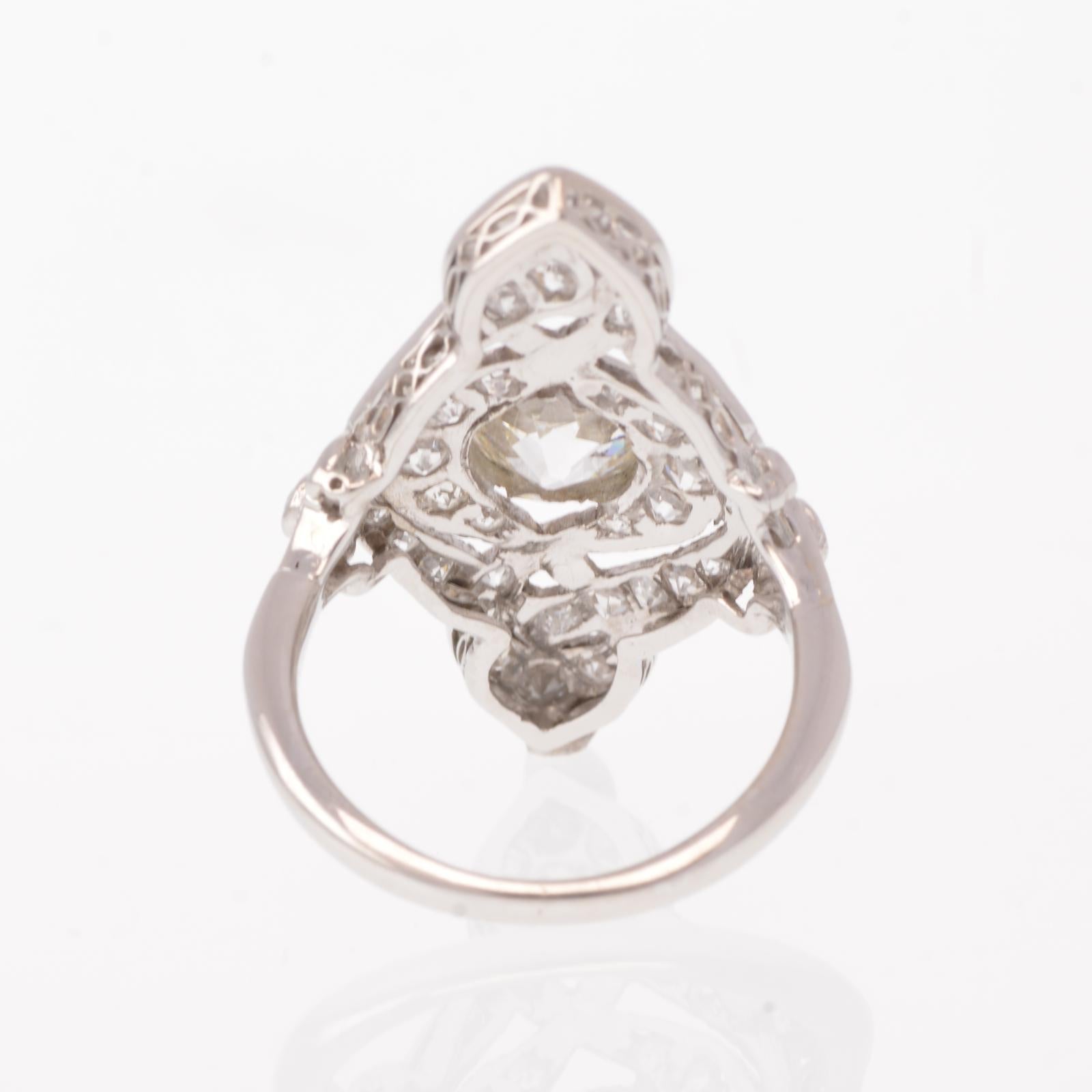 Women's Antique Edwardian Platinum Old Mine Cut .97 Carat Center Diamond Ring