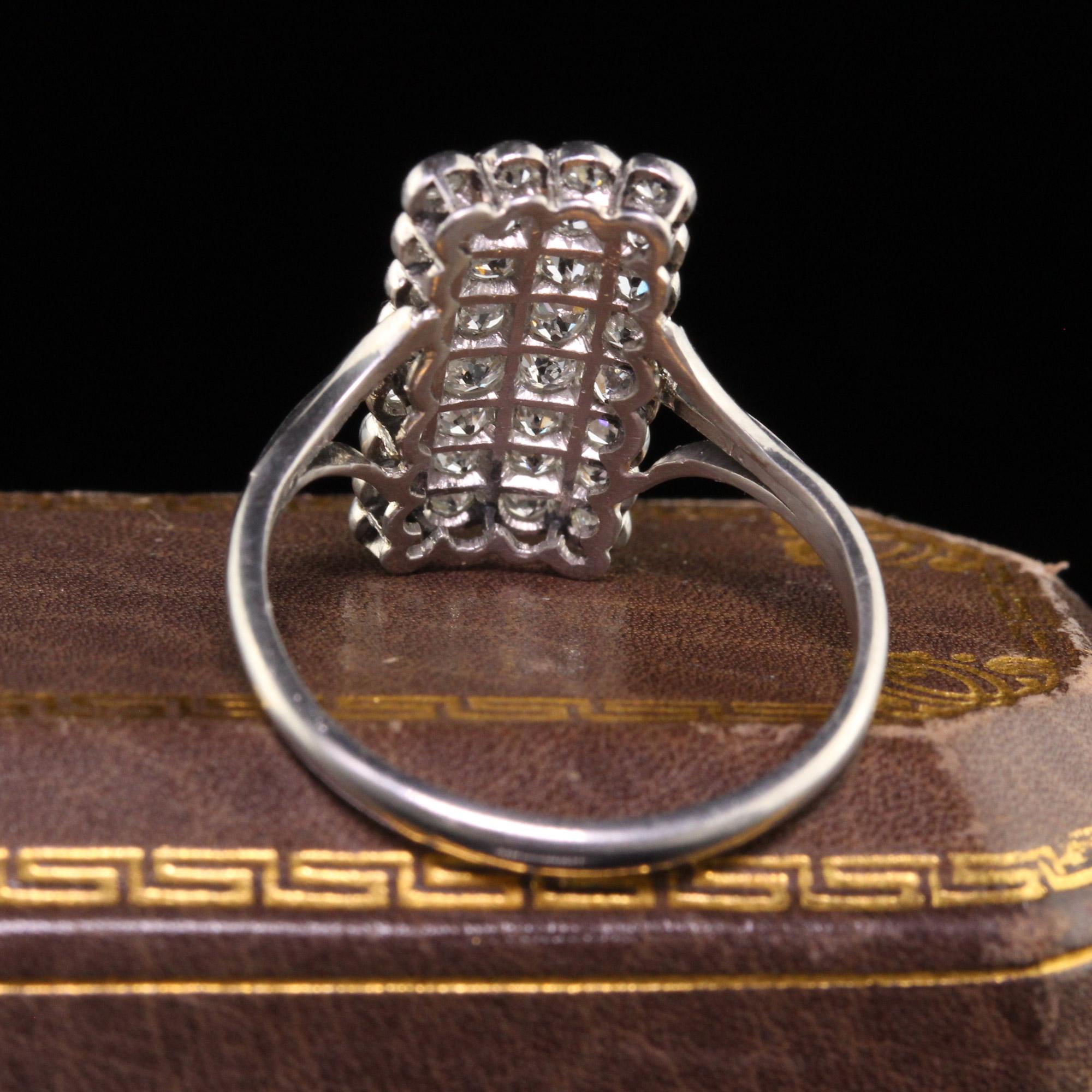 Antique Edwardian Platinum Old Mine Cut Diamond Pave Plaque Shield Ring In Good Condition In Great Neck, NY