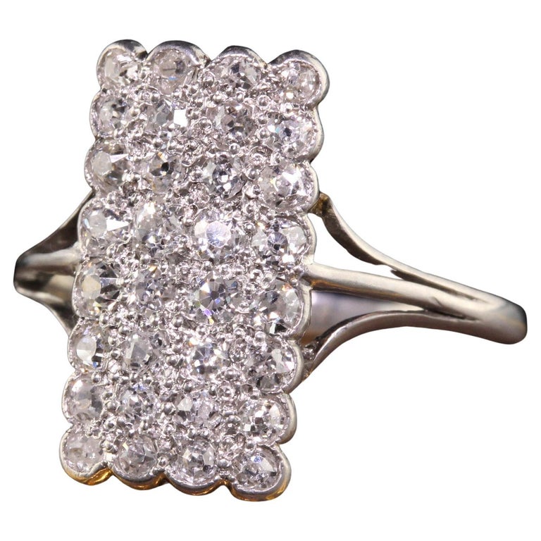 Antique Edwardian Platinum Old Mine Cut Diamond Pave Plaque Shield Ring ...