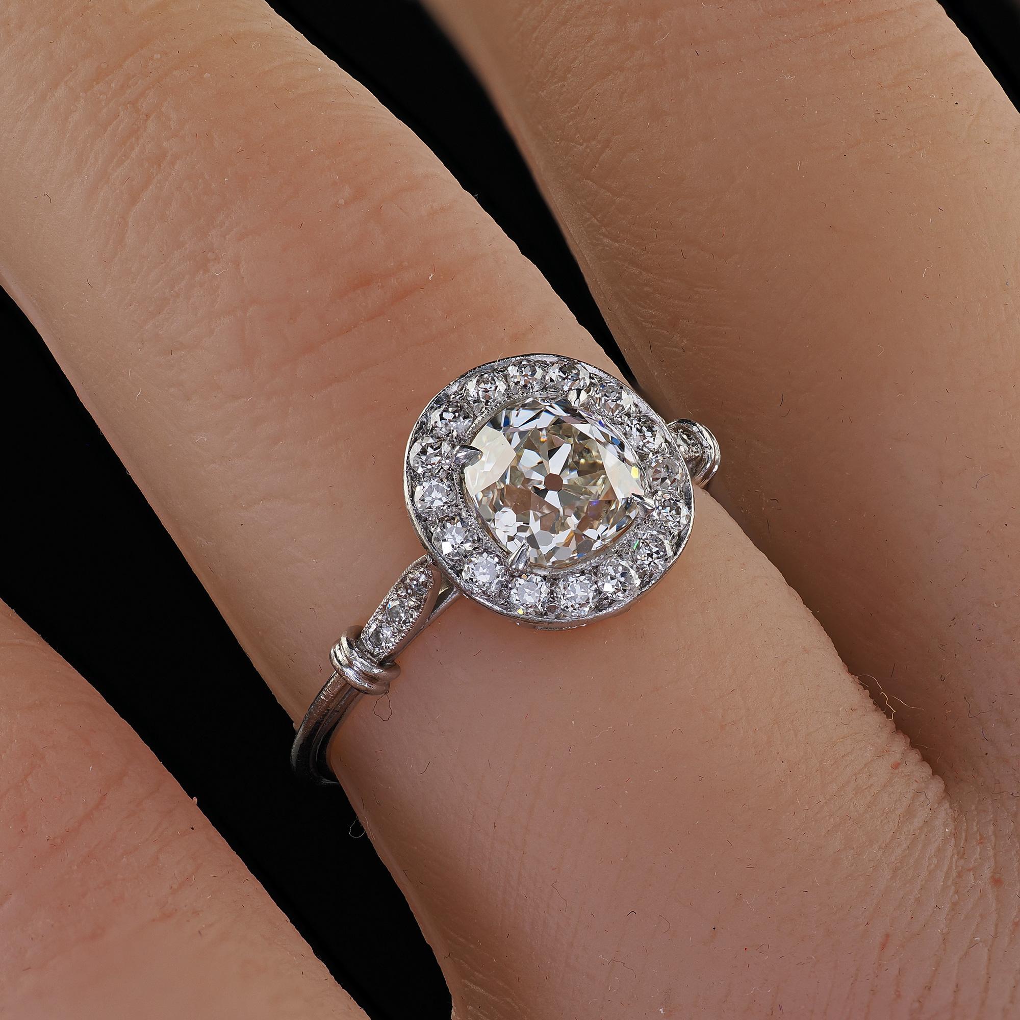 Antique Edwardian Platinum Old Mine Diamond and Halo Engagement Ring - GIA For Sale 5