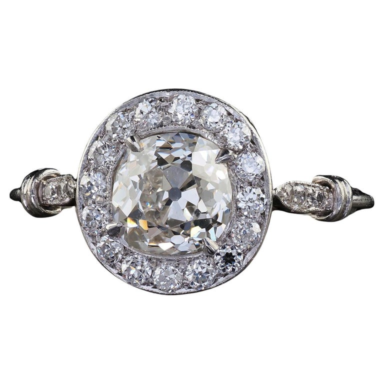 Bague de fiançailles édouardienne ancienne en platine, diamant