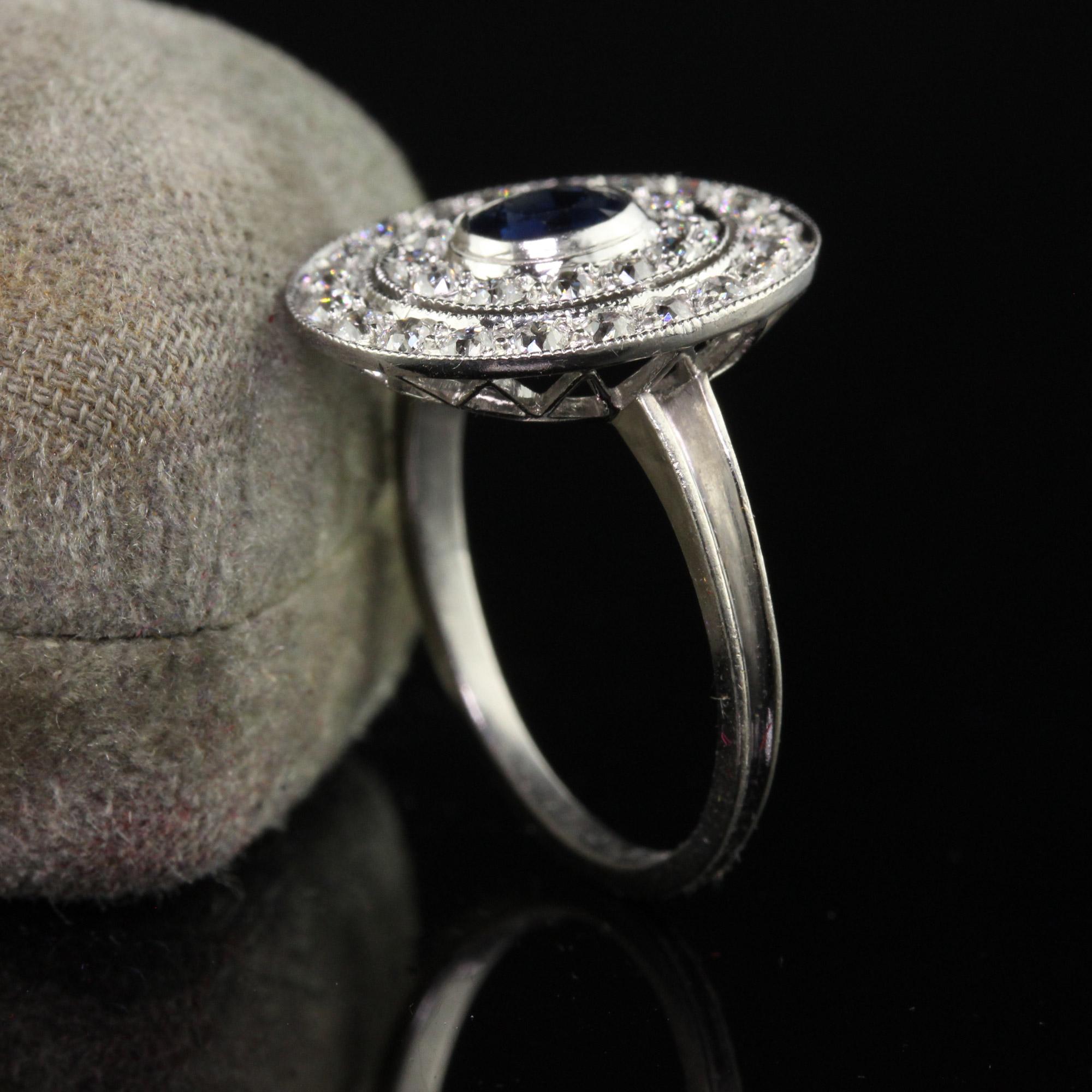 Old Mine Cut Antique Edwardian Platinum Old Mine Diamond and Sapphire Engagement Ring