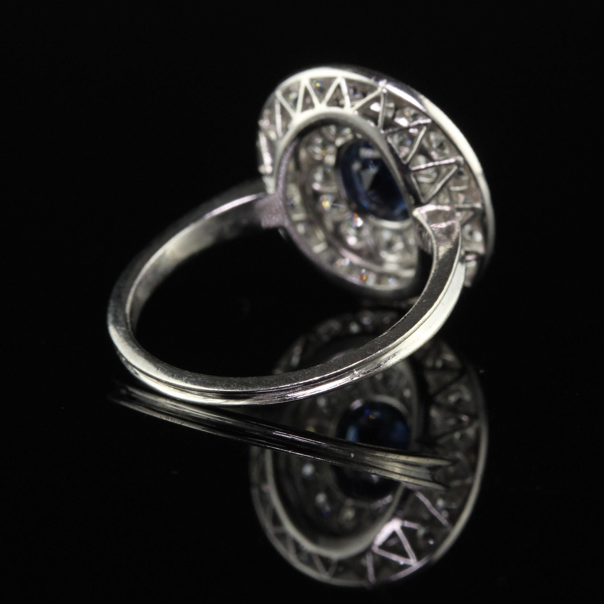 Women's Antique Edwardian Platinum Old Mine Diamond and Sapphire Engagement Ring