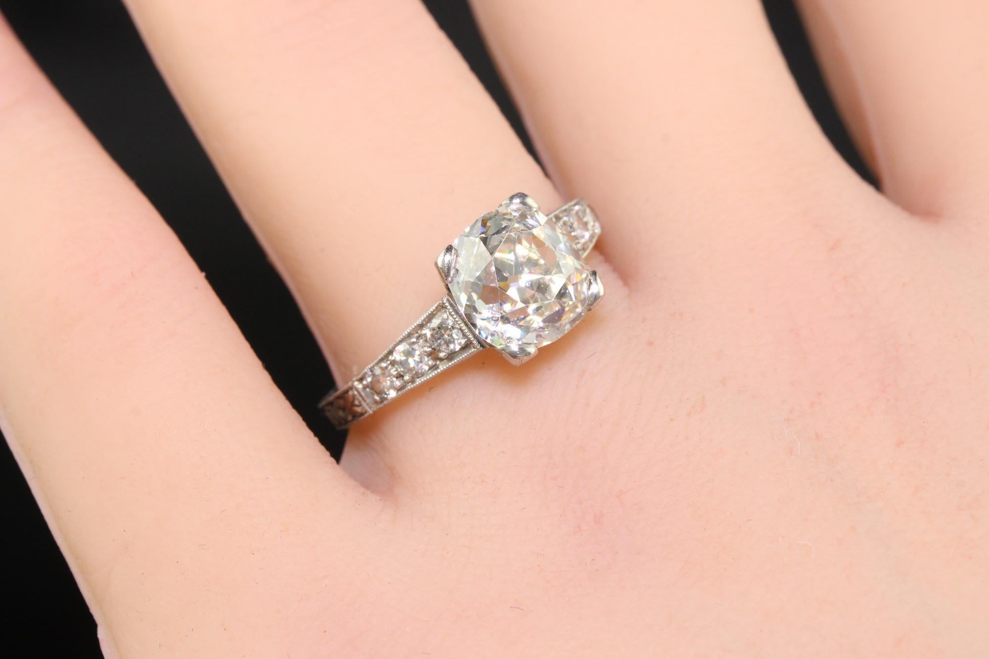 Antique Edwardian Platinum Old Mine Diamond Filigree Engagement Ring - GIA For Sale 5