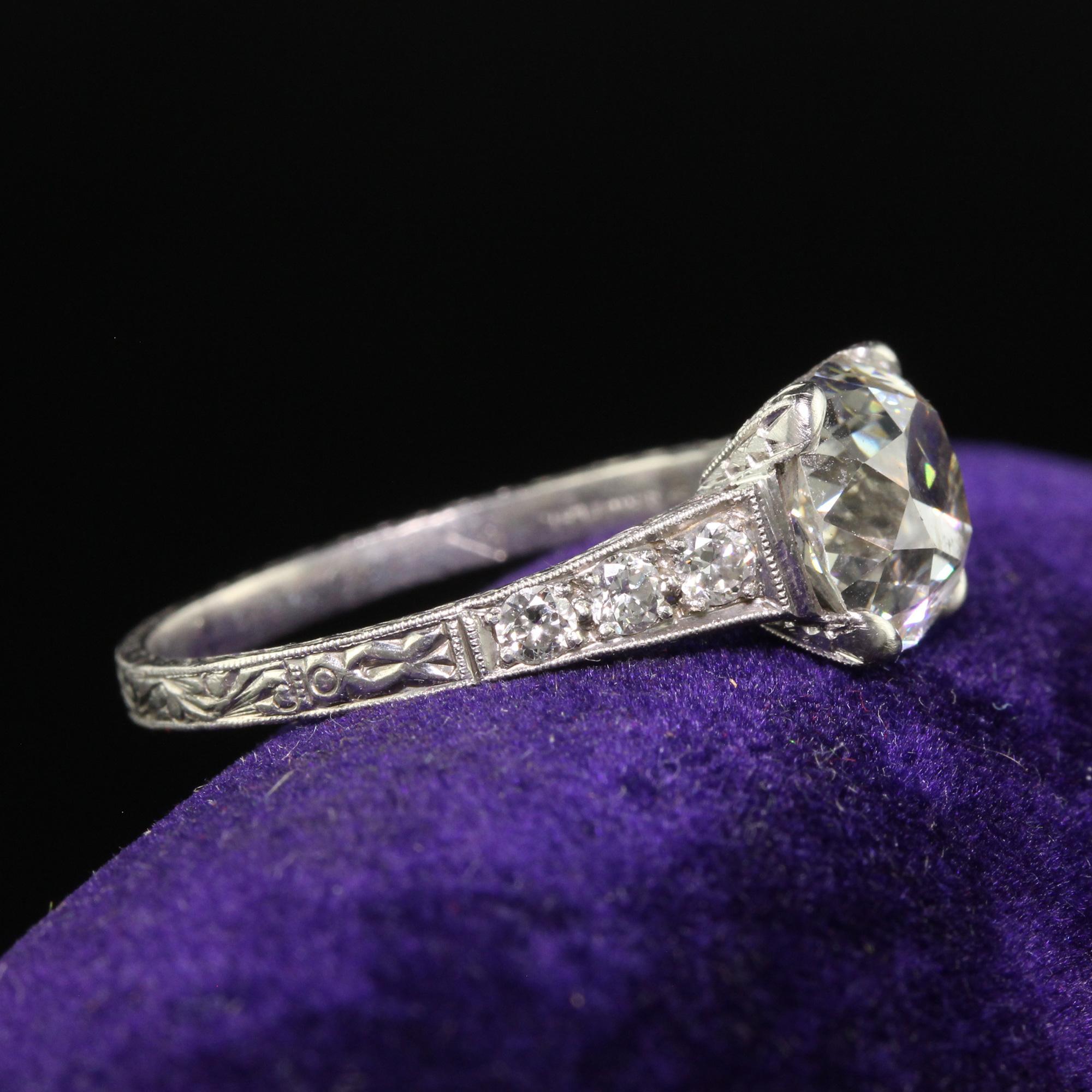 Antique Edwardian Platinum Old Mine Diamond Filigree Engagement Ring - GIA In Good Condition For Sale In Great Neck, NY